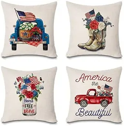 Independence Day Party Patriotic Truck Pillow Pillowcase Farmhouse Decoration Independent Cushion Cover Sofa Cotton Linen Home Decor