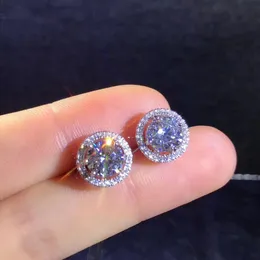 ユダヤ店の詩ラウンドカットの合計1.00ctダイヤモンドテスト通りMoissanite Silverイヤリングジュエリーガールフレンドギフト