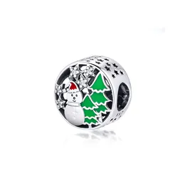 925 Sterling Silver Snowy Wonderland Snowman CharmWhited Green Enamel Pasuje do bransoletek Charms do tworzenia biżuterii Boże Narodzenie