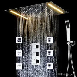 Set di rubinetti doccia per vasca da bagno a pioggia a soffitto conico Set di soffioni per doccia con massaggio a LED elettrico Valvola miscelatrice termostatica / doccetta