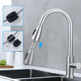 Kitchen Faucet Stainless Steel Single Handle Pull Out Kitchen Sink Water Mixer Tap 360 Rotation Shower Faucet Stream Sprayer 211108