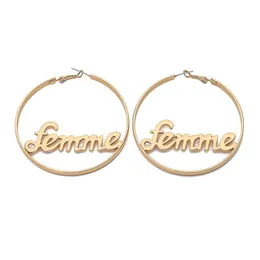 Rongho Brand Metal Letter Femme Baby Hoop örhängen för Women Gold Circle Hiphop Earring Pendant Vintage Jewelry Huggie