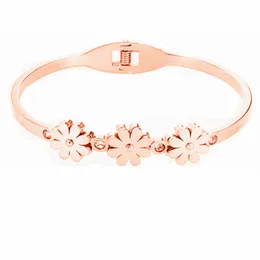 Fashion 316 Stainless Steel Rose Gold Spring Bangle Flower Bracelets Nickel Free Jewelry for Women Gift Q0717