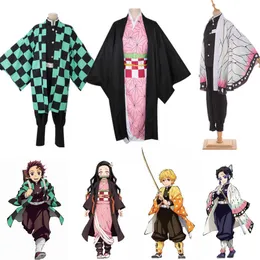 Anime Demon Slayer Cosplay Costume Kamado Tanjirou Nezuko Kimetsu No Yaiba Kochou Shinobu Kobiety Kimono Set Halloween Uniform Men Y0903