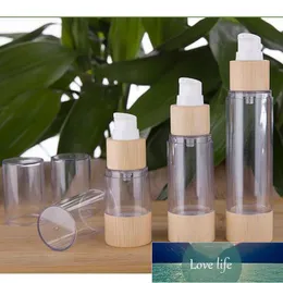 Lagringsflaskor Krukor Miljövänlig Bamboo 20ml 30ml 50ml 120ml Tom luftlös vakuumpump för smink Cream Serum Lotion Skin Care 10PCS / Lot Fabrikspris Expert Design