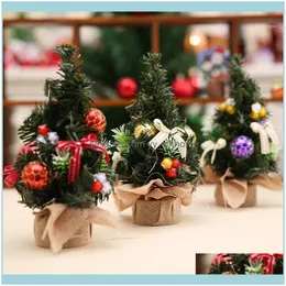 Dekorationen Festliche Party Supplies Garden1Pcs Desktop Mini Künstlicher Weihnachtsbaum mit Schleifen Ornamente Dekor für Zuhause und Büro 8 Zoll1