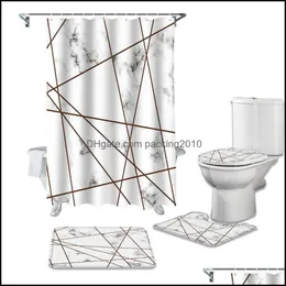 Tende Aessories Home Garden White Marble Texture Stripes Bagno Antiscivolo Durevole Impermeabile Tenda da doccia Set Tappeto Coperchio Toilette Er Vasca da bagno