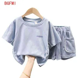 Children's Summer Simple Fashion Boy Short-sleeved Solid Color Top + Shorts Suit Casual Clothes Boys Girls Loose Baby 2 Pcs Set G220310