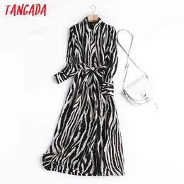 Tangada İngiltere Stil Moda Vintage Basit Zebra Desen Parti Midi Elbise Kadınlar Vestidos Slash 6d08 210401