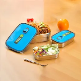 Lunchbox Student Bento Seal med lock Färskskål Läckertät Matlagringsbehållare Crisper Dinnerware Rostfritt stål 210423
