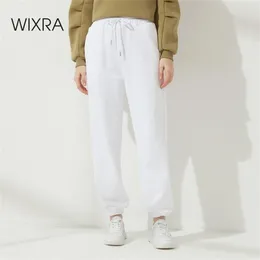 WIXRA mulheres elásticas cintura cordão calças aquecem calças harém outono outono 100% algodão juro fundos 210915
