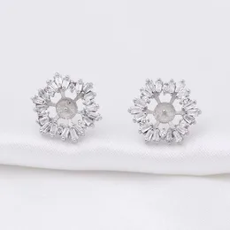 Sun Flower Design Zirkon 925 Sterling Silber Fassungen Hochzeit Damen Ohrringe Perlenschmuck Fassungen 5 Paar