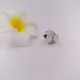 925 Серебряные серебряные бусины орхидея белая эмалевая чары подходят для европейских ювелирных изделий в стиле Пандоры Колье 792074en12 Annajewel