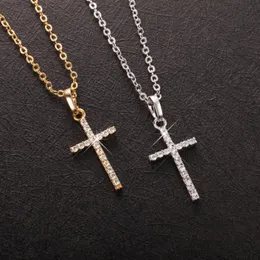 Mode Weibliche Kreuz Anhänger Halsketten Gold Farbe Kristall Schmuck Für Männer/Frauen Großhandel