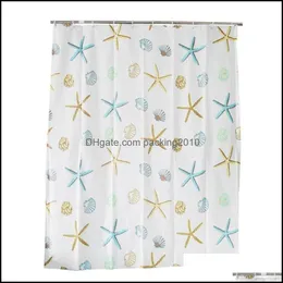 Aessories Bad Hem Gardenstarfish Form Polyester Vattentät Dusch Gardin Blad Utskrift Gardiner För Badrum Drop Leverans 2021 0buq