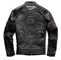 Men's Frayed Harley Jackets men Slim motorcycle genuine leather embroidered