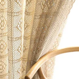 Zasłony Retro wydrążone półprzezroczyste wykończone szydełkowe tiulowe amerykańskie wiejskie tkaniny do salonu sypialni