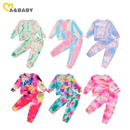 17Y Autumn Spring Toddler Infant Kid Girl Clothes Set Tie Dye Long Sleeve Pullover Top Pants Outfit Children Costumes 210515