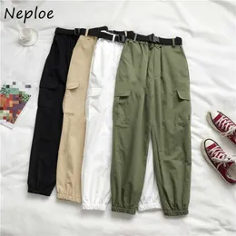 Neploe Harajuku Streetwear Kargo Pantolon Kadın Rahat Joggers Sweatpants Yüksek Bel Gevşek Kadın Pantolon Kore Pantalon Kemer 210423