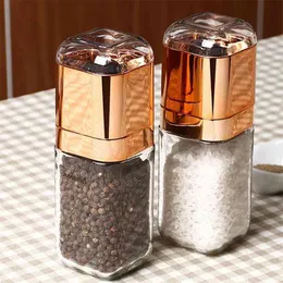 Fashion Pepper Grinder 180ml Premium Glass Bottle Salt and Shakers with Ceramic Spice Kitchen Mill Gold 210712