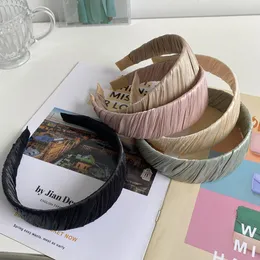 Kręty Pleciony Szeroki Brimplacz Moda Akcesoria Do Włosów Kobiety Solidna Kolor Tkanina Folds Wash Faceband Hairband Cute Hair Hoop Nowy