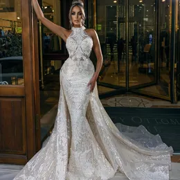 Abiti da sposa a sirena con scollo a V Abito da sposa in paillettes con applicazioni di pizzo con strascico staccabile Abiti da secondo ricevimento eleganti