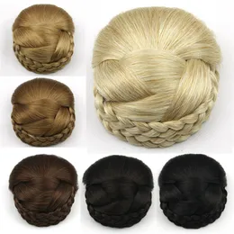 Clipe de pão trançado sintético em Chignons simulando o cabelo humano extensão updo para mulheres lady penteado sp-159