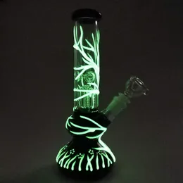 Glöd i mörkret BEGHOKAHS Fluorescerande glasbägare Bas Bongs olja DAB Rigar Vackert mönster UV DAB RIG RIGHT TUBE WATER PIPE GID01-GID04 4 Arms Tree Perc