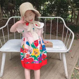 Summer Girls Dress Elegant Doll Collar Latający Rękawy Truskawki Księżniczka Dziecko Dzieci Odzież dziecięca 210625