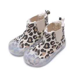 Winter Canvas Girls Snow Boots Casual Leopard Keep Warm Boys' Cotton Shoes Children's Cotton Shoe Soft Bottom 211022