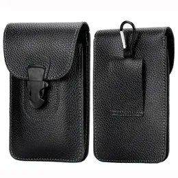 Universal Genuin Läder Vertikal Waist Belt Fodral Metal Pin Buckle Waistband Dual Mobiltelefon Påse Bärväska för 5,5 tums telefon iPhone Samsung Huawei Moto LG