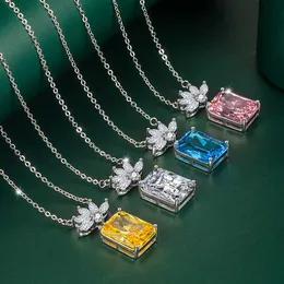 Pink Diamond Princess square diamond necklace fashion banquet engagement color treasure yellow diamond Zircon Necklace Jewelry