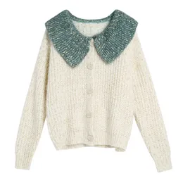 Kobiety Sweter Dzianiny Z Długim Rękawem Czarny White Green Think Cardigans Autumn Collar Collar M0176 210514