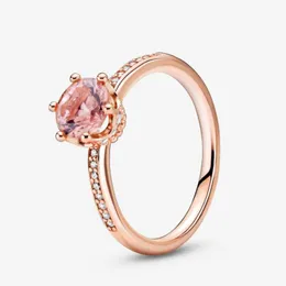 Nowy 18K Rose Gold Ring Red Diamond Musing Crown Solitaire obrączki do Pandora 925 Silver z oryginalnymi zestawami pudełek detalicznych