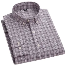 Aoliwen Märke Män Plaid Stripe 100% Bomullskjorta 2021 Ny Vår Höst Män Casual T Shirts Långärmad Flannel Male Shirts G0105