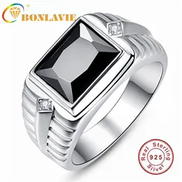 Bonlavie 925 Sterling Silver Skapat Svart Onyx Mäns Ring för bröllop och förlovning 211217
