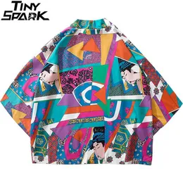 Japanska Ukiyoe Kimono Jackor Mens harajuku Streetwear Jacket Coat Spring Sommar Hip Hop Thin Gown Japan Style Hipster 210811