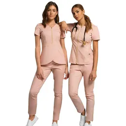 Kvinnors tvåbit byxor grossist kvinnor bär snygga skrubba kostymer enhetlig byxa solid färg unisex operation