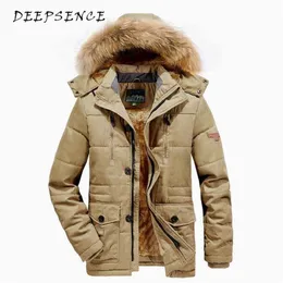 DeepSence Mäns Winter Fleece Warm Hooded Parka Jacka Mäns Fall Coat Tjocken Vindskyddad Focken Parka Män 211124
