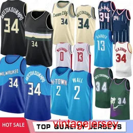 Giannis 34 Antetokounmpo Men tröjor James 13 Harden John 2 Wall Basketball Jersey Hakeem 34 Olajuwon Camisetas de Baloncesto