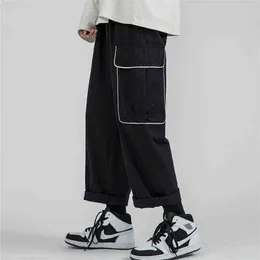 Spring Summer Wide-Leg Straight Pants Men's Fashion Casual Korean Cargo Trousers Streetwear Loose Pocket Hip-Hop Sweatpants G220224
