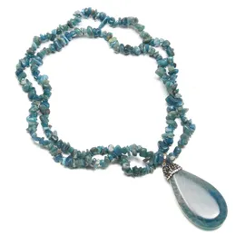 Hängsmycke Halsband Fint Halsband Drop-Shaped Blue Dragon Pattern Agate Plus Grus för Unisex Charm Smycken Gift Längd 80 cm