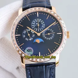 Eternity Klockor K6F Uppgradering Version 43175 / 000R-B519 Cal.112QP Automatisk Iced Out Mens Watch Perpetual Calendar Moon Fas Blue Ring Rose Gold Case Diamonds Bezel