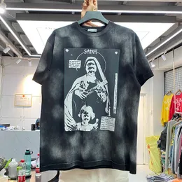 Saint Tide Marke Kurzarm Sommer Waschen Alte Männer und Frauen Virgin Cross Gedruckt Lose Rundhals T-shirt