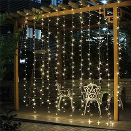 3x1 / 3x3mled Icicle Led Gardin Light String Fairy Light 300 LED Julljus för Wedding Home Window Party Decor 220V 8 Mode 211109