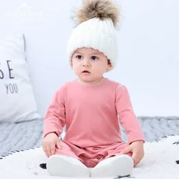 Baby Junge Mädchen Pyjamas Kleinkind Solide Langarm Strampler Kinder Nachtwäsche Säugling Pyjamas geboren Baumwolle Unisex Nachtwäsche Kleidung 210615