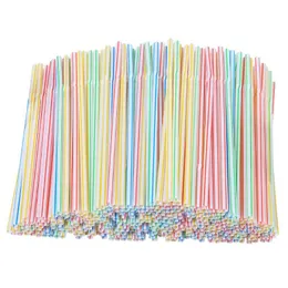 200pcs Plastic Drinking Straws 8 Inches Long Multi-Colored Striped Bedable Disposable Party Multi Colored Rainbow Straw
