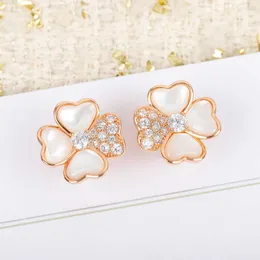 Brand Pure 925 Sterling Silver Jewelry Women Rose Gold Cherry Flower Earrings Luck Clover Design Wedding Party Mother Of Pearls