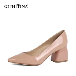 Sophitina 섹시한 뾰족한 발가락 숙녀 펌프 캐주얼 얕은 슬립 온 스퀘어 힐 신발 기본 드레스 6.5 cm 하이힐 여성 펌프 SC171 210513