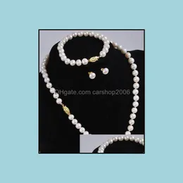 Beaded Necklaces & Pendants Jewelry Set Of 9-10Mm South Sea Round White Pearl Necklace Barcelet Earring 14K Gold Clasp Drop Delivery 2021 Zv